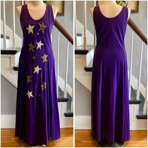 1980s 1990s T-Shirt Jersey Maxi Dress Cotton Princess Seams Star Puff Paint
